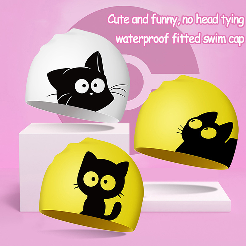 Cute Cat Swimming Cap For Long - Swim Hat Silicone 리뷰 및 가격