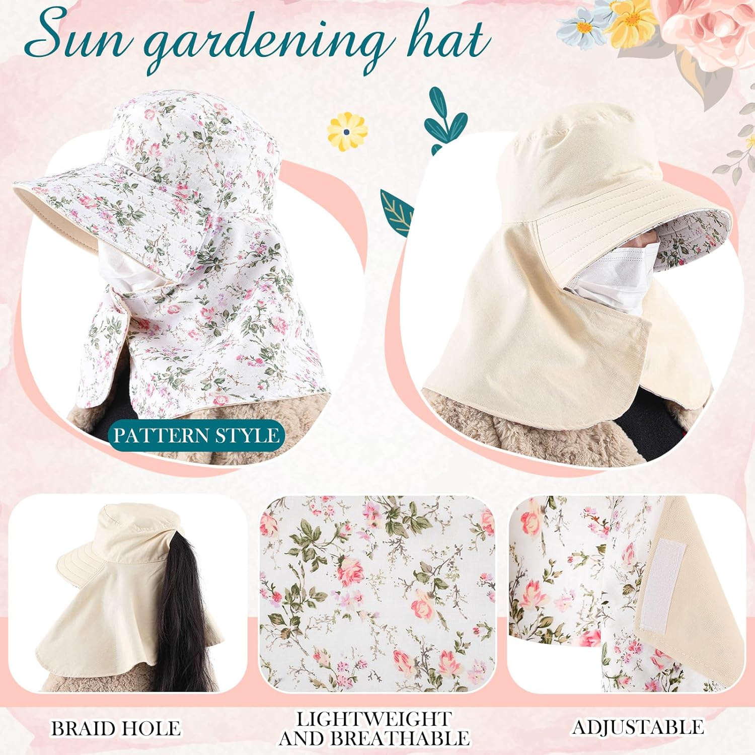 2 Pcs Floral Garden Hat for Wo - Sun Hat Wide Brim 리뷰 및 가격