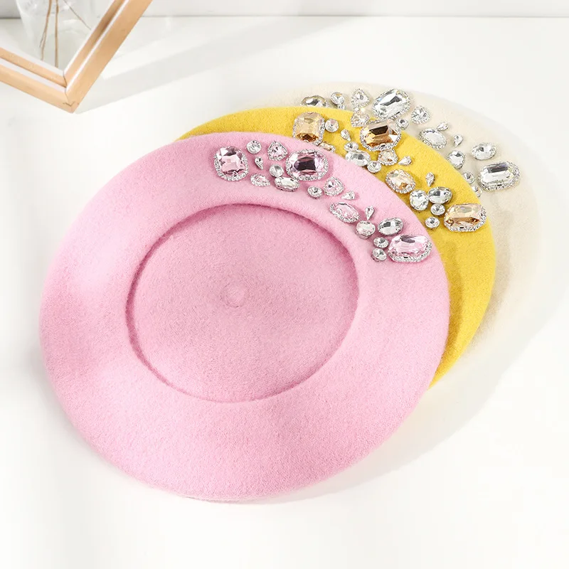 French Beret Thick Rhinestone  - Beret French Wool 리뷰 및 가격