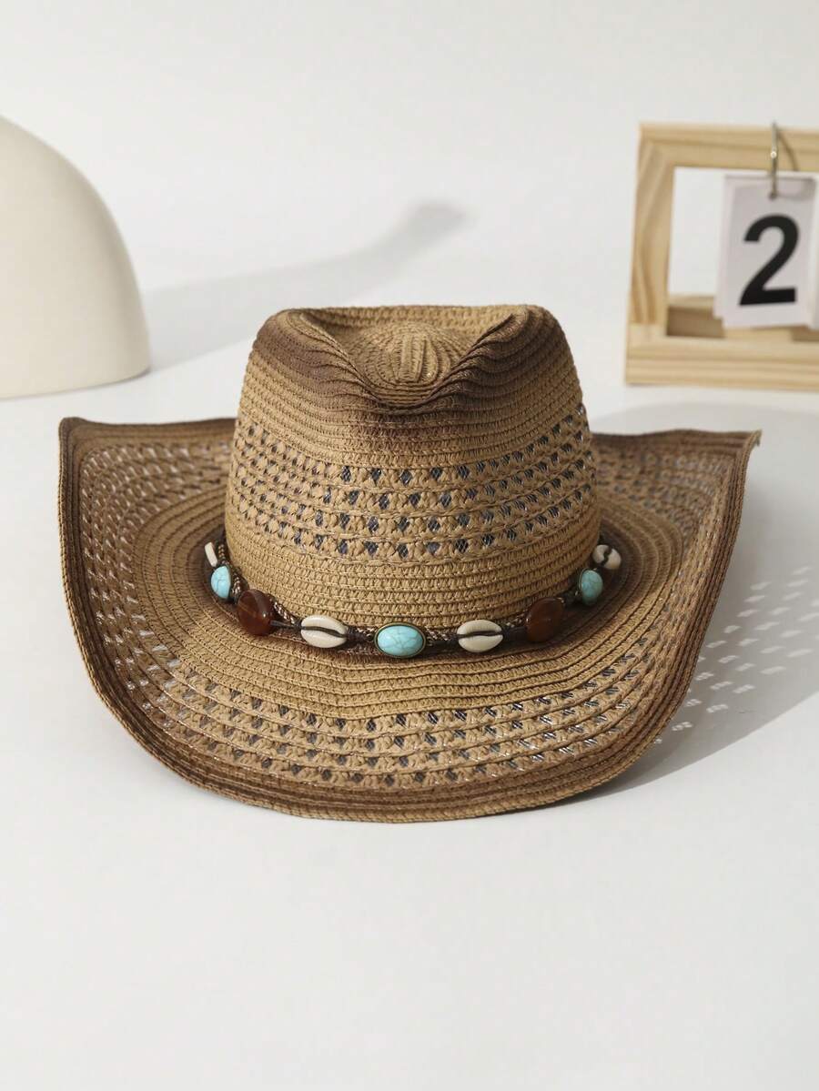 Unisex Straw Cowboy Hat With B - Cowboy Hat Straw 리뷰 및 가격
